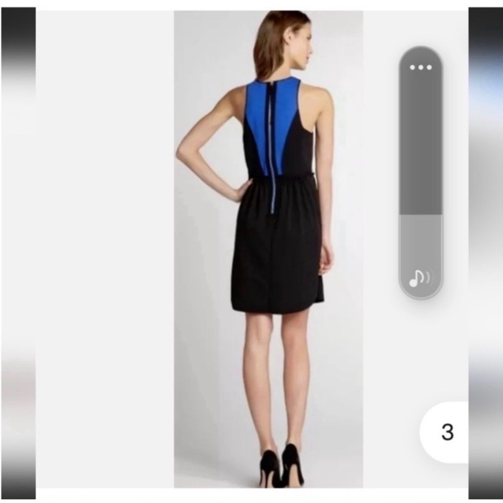 REBECCA TAYLOR Black and Blue Colorblock Fit and Flare Mini Dress - Picture 5 of 8